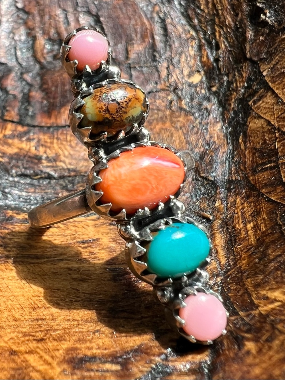 Sterling Silver Multi Stone Crawler Ring | Turquoise Southwestern 8.5 Adjustable